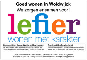 Flyer Lefier: "Goed wonen in Woldwijck; We zorgen er samen voor!"